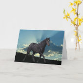Black Mustang Stallion Folded Wenskaart Kaart (Gele Bloem)