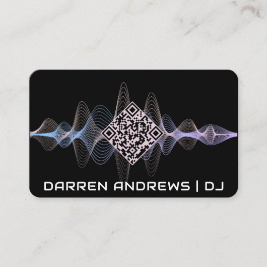 Black | Muziek QR Code Soundwave Visitekaartje (Voorkant)