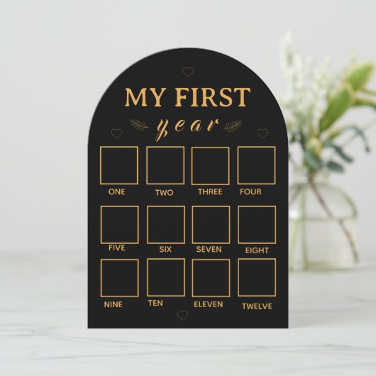 Black my first year photo frame template kaart (Staand voorkant)