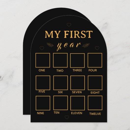 Black my first year photo frame template kaart (Voorkant / Achterkant)