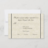 Black n Cream Fleur de Lis Damask Wedding RSVP Kaartje (Voorkant)