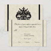 Black n Cream Fleur de Lis Damask Wedding RSVP Kaartje (Voorkant / Achterkant)