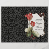 Black n Cream Red Tulip Damask - Weddenprogramma (Voorkant)