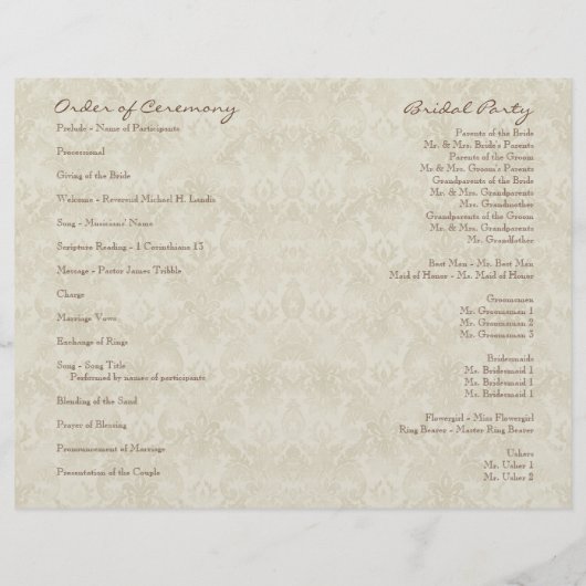 Black n Cream Red Tulip Damask - Weddenprogramma (Achterkant)