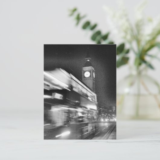 Black-n-White Big Ben - Double Decker Bus - Londen Briefkaart (Staand voorkant)
