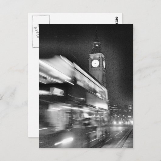 Black-n-White Big Ben - Double Decker Bus - Londen Briefkaart (Voorkant / Achterkant)