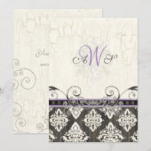 Black 'n White Damask (lila) bruiloft uitnodiging (Voorkant / Achterkant)