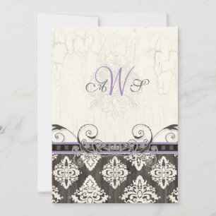 Black 'n White Damask (lila) bruiloft uitnodiging