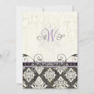 Black 'n White Damask (lila) bruiloft uitnodiging