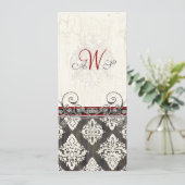 Black 'n White Damask (rood) Uitnodiging voor brui (Staand voorkant)