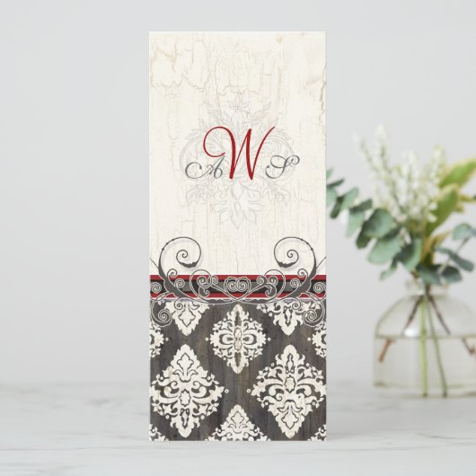 Black 'n White Damask (rood) Uitnodiging voor brui (Staand voorkant)