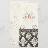 Black 'n White Damask (rood) Uitnodiging voor brui (Voorkant / Achterkant)
