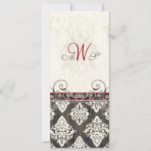 Black 'n White Damask (rood) Uitnodiging voor brui