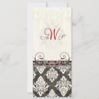 Black 'n White Damask (rood) Uitnodiging voor brui