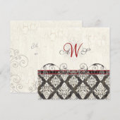 Black 'n White Damask (rood) Uitnodiging voor brui (Voorkant / Achterkant)