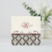 Black 'n White Damask (rood) Uitnodiging voor brui (Staand voorkant)