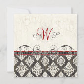 Black 'n White Damask (rood) Uitnodiging voor brui (Voorkant)