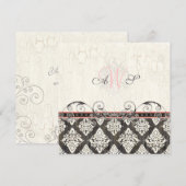 Black 'n White Damask (roze) Uitnodiging voor brui (Voorkant / Achterkant)
