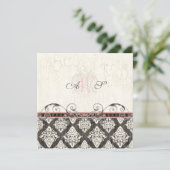Black 'n White Damask (roze) Uitnodiging voor brui (Staand voorkant)