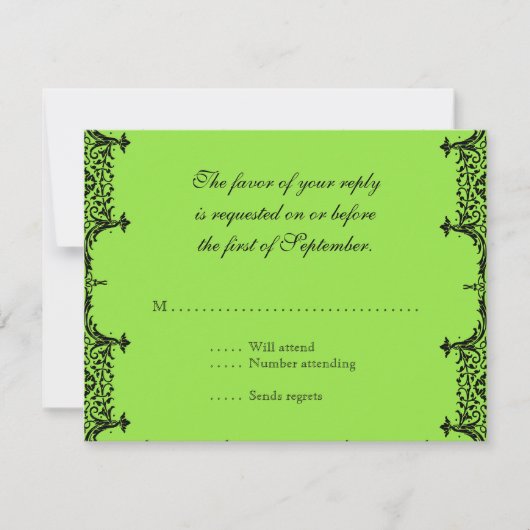 Black n White Fleur de Lis Damask Wedding RSVP Kaartje (Voorkant)