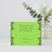 Black n White Fleur de Lis Damask Wedding RSVP Kaartje (Staand voorkant)