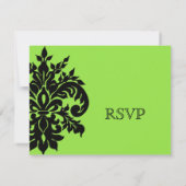 Black n White Fleur de Lis Damask Wedding RSVP Kaartje (Achterkant)