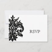 Black n White Fleur de Lis Damask Wedding RSVP Kaartje (Achterkant)