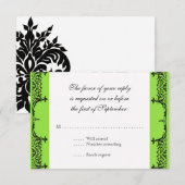 Black n White Fleur de Lis Damask Wedding RSVP Kaartje (Voorkant / Achterkant)