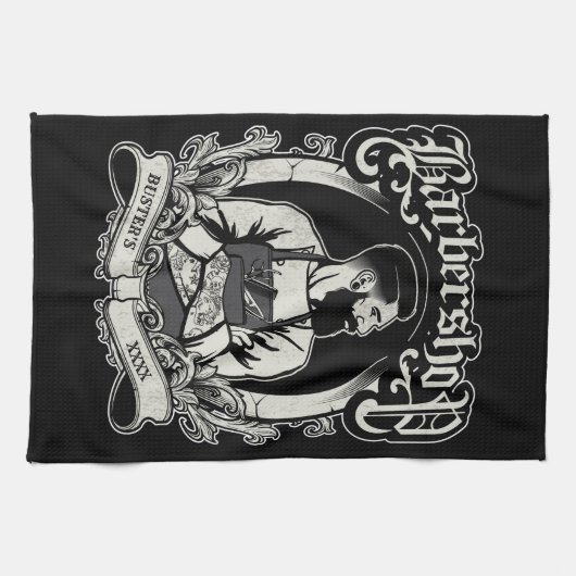 Black-n-White Hipster Barbershop personaliseren Theedoek (Horizontaal)