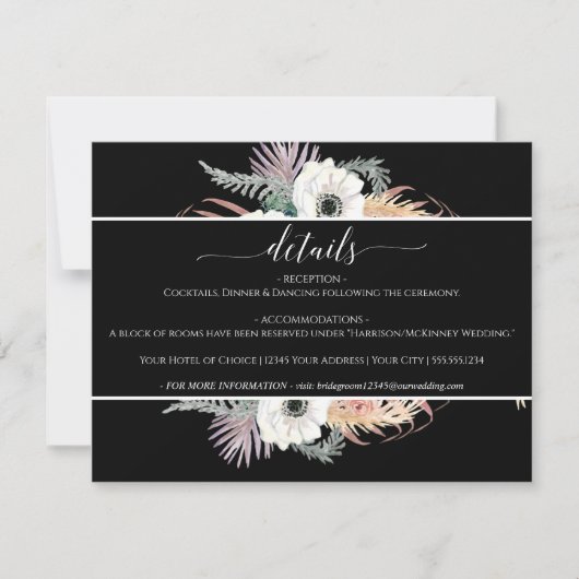 Black n White Pampas Grass Floral Foliage Wedding Kaart (Voorkant)