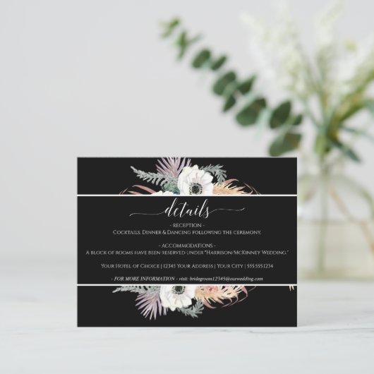 Black n White Pampas Grass Floral Foliage Wedding Kaart (Staand voorkant)