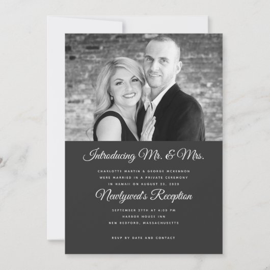 Black n White Photo Marriage Reception Kaart (Voorkant)