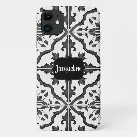Black n White Waterverf Rustic Boerderij Tegel Pat Case-Mate iPhone Case (Achterkant)