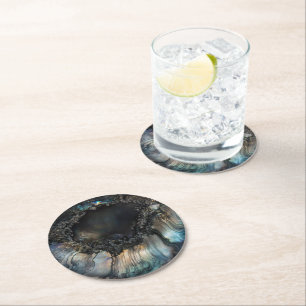 Black Nacre Natuur Pattern Ronde Kartonnen Onderzetter