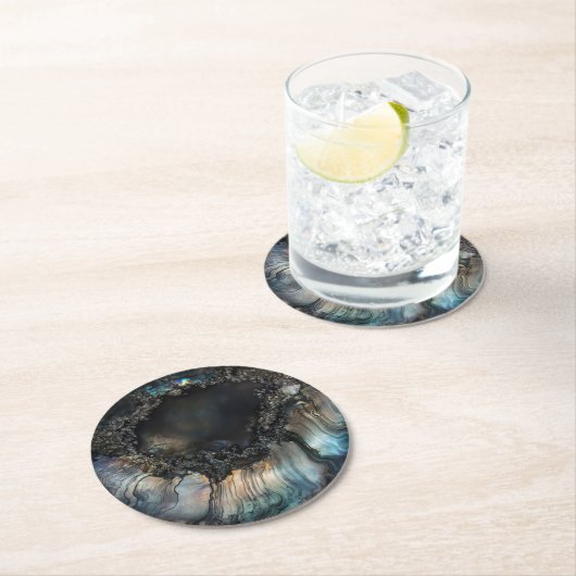 Black Nacre Natuur Pattern Ronde Kartonnen Onderzetter (Insitu)