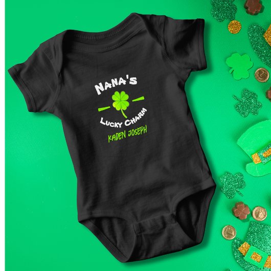 Black, Nana's Lucky Charm, Baby Jersey Romper