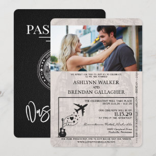 Black Nashville Passport Wedding Kaart