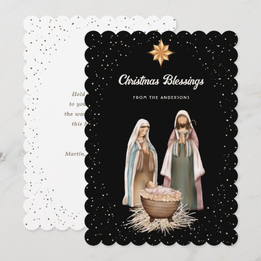 Black Nativity Scene Christmas Star Christian Feestdagenkaart (Voorkant / Achterkant)