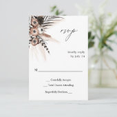 Black & Natural Floral Boho no Meal RSVP 2 Kaartje (Staand voorkant)