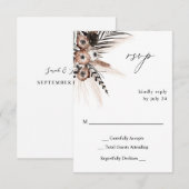 Black & Natural Floral Boho no Meal RSVP 2 Kaartje (Voorkant / Achterkant)