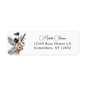 Black & Natural Floral Boho Return Address Label 2