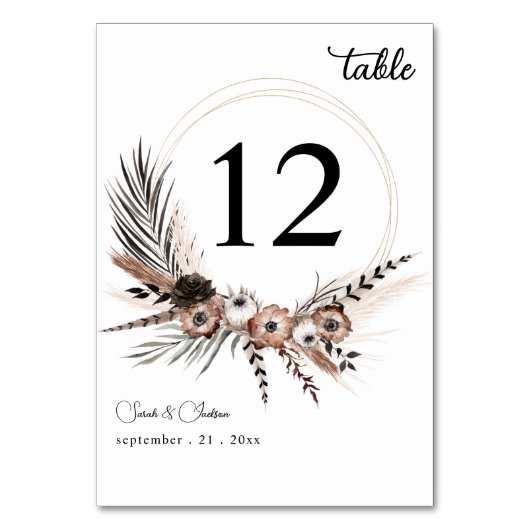 Black & Natural Floral Boho Wedding Kaart (Voorkant)