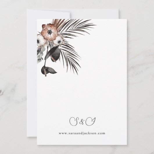 Black & Natural Floral Boho Wedding Kaart (Achterkant)