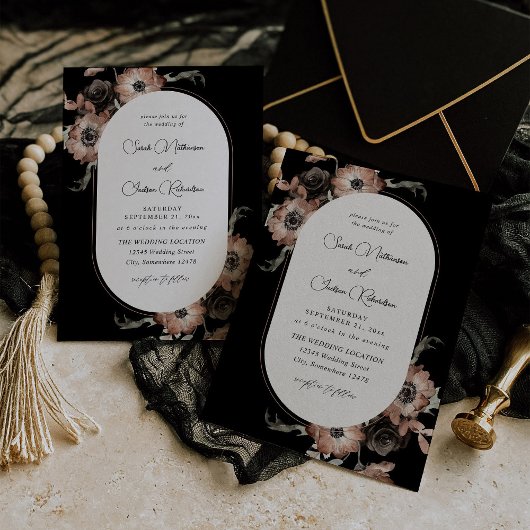 Black & Natural Floral Wedding - Black Kaart