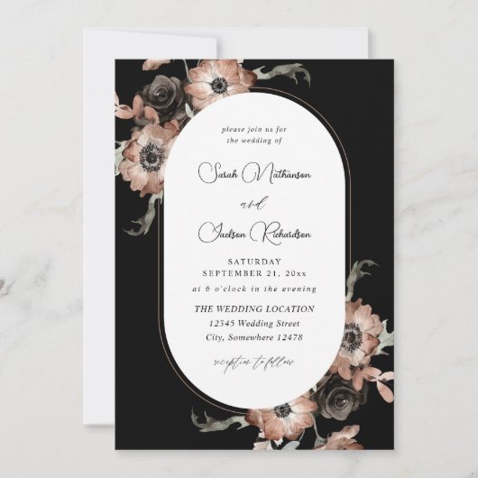 Black & Natural Floral Wedding - Black Kaart (Voorkant)