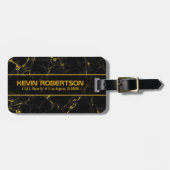 Black Natural Marble Stone Print Gold Accent Bagagelabel (Voorkant horizontaal)