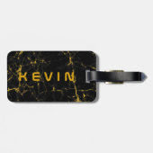 Black Natural Marble Stone Print Gold Accent Bagagelabel (Achterkant horizontaal)