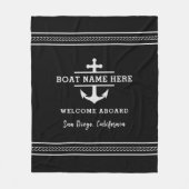 Black Nautical Boat Name Welcome Aboard Anchor  Fleece Deken (Voorkant)
