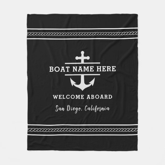 Black Nautical Boat Name Welcome Aboard Anchor Fleece Deken (Voorkant)