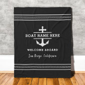 Black Nautical Boat Name Welcome Aboard Anchor Fleece Deken
